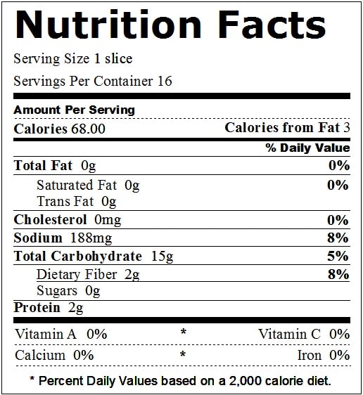 35 Wheat Bread Nutrition Label