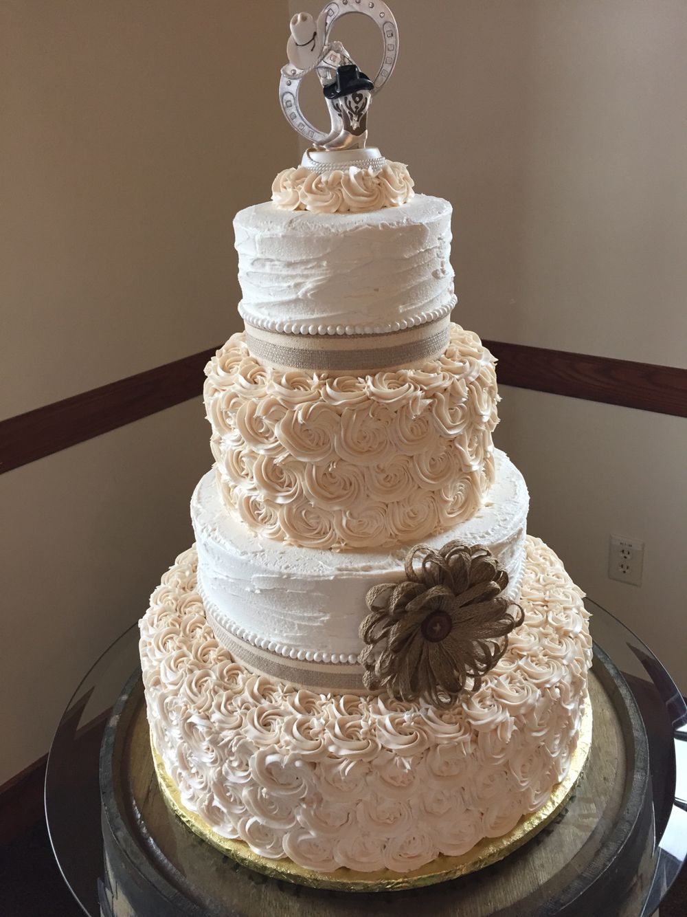 6" 9" 12" 16"  stacked Buttercream Wedding Cake. Made by Glaus Bakery