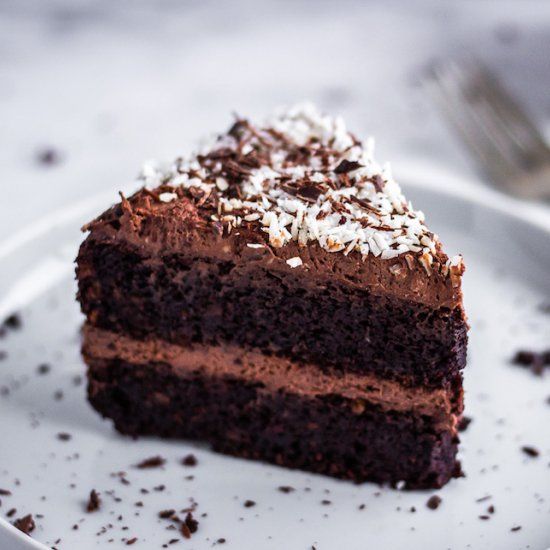 A decadent vegan chocolate cake that