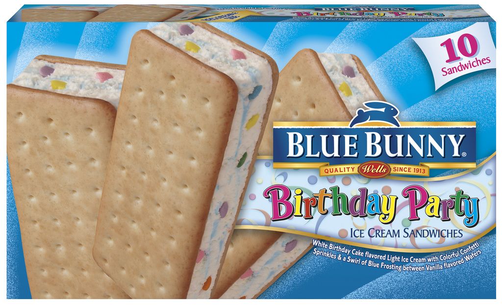 Blue BunnyÂ® Birthday Party Ice Cream Sandwiches Packaging