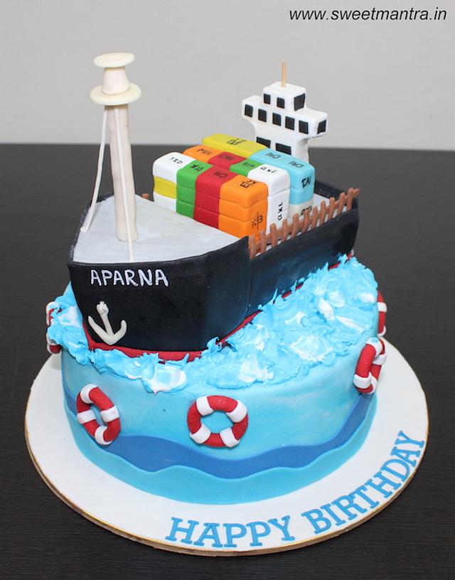 Cargo ship theme customized cake with 3D ship