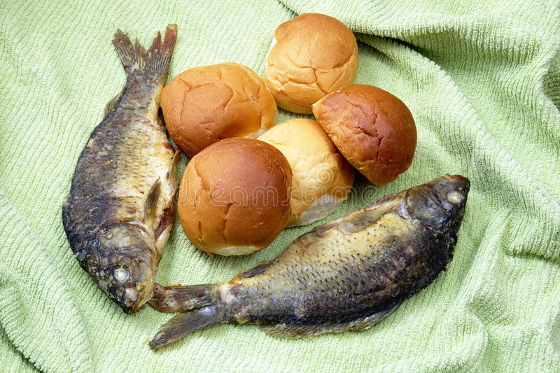 Five Loaves, And The Two Fishes Stock Image