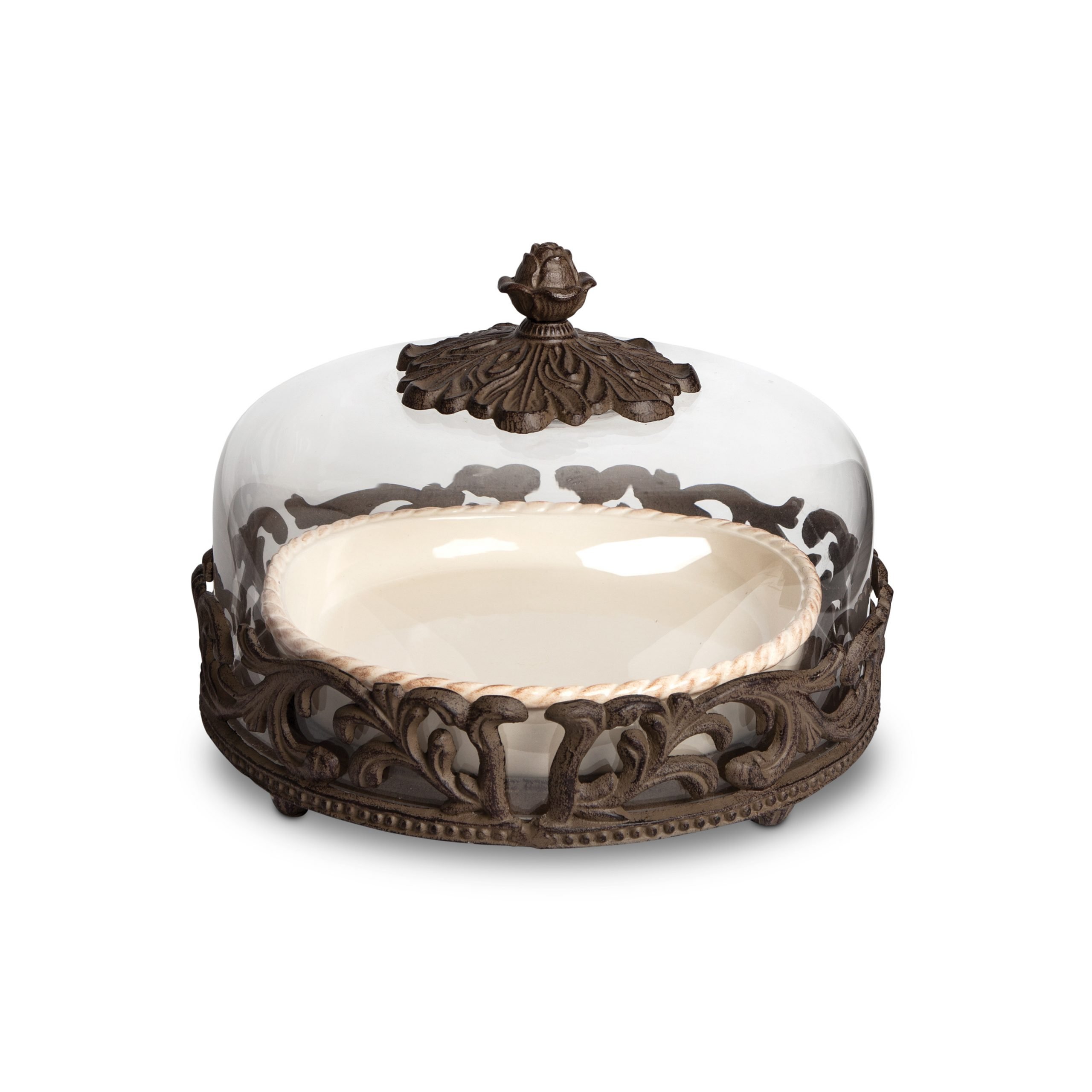 Gerson Cream Ceramic Pie Plate With Dome Lid With Acanthus ...