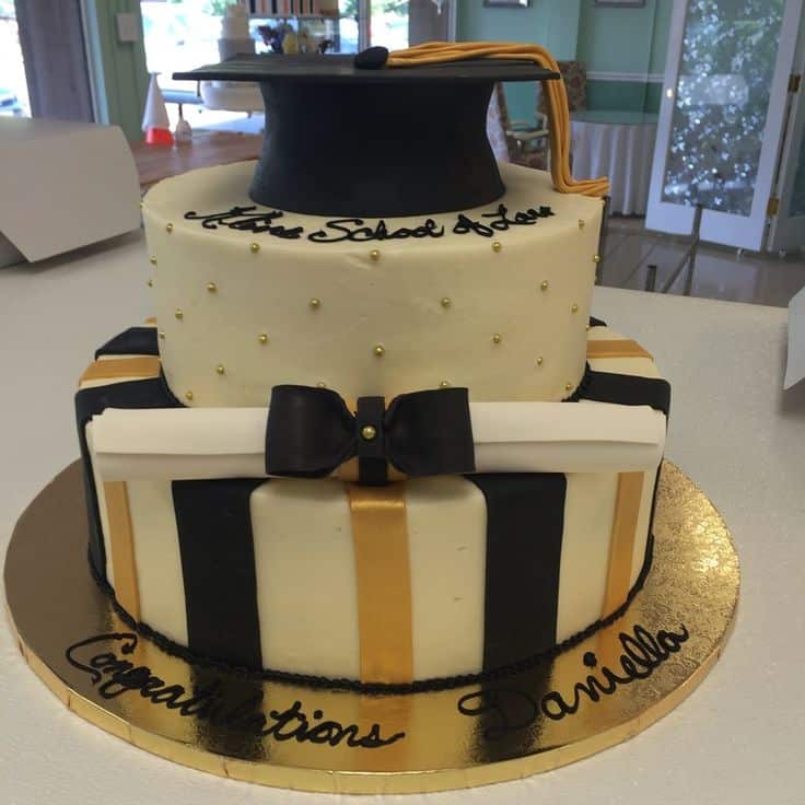 Gold and Black Graduation Celebration Cake