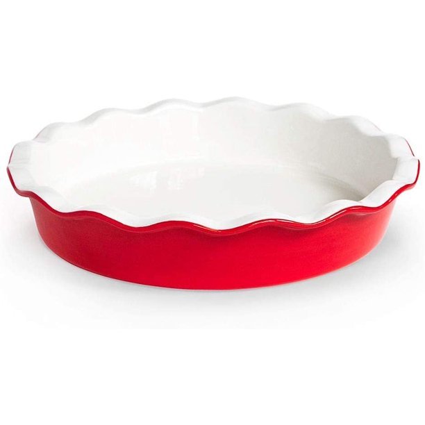 Kook Ceramic Round Pie Pan, Deep Dish, Wave Edge, For Baking, 10