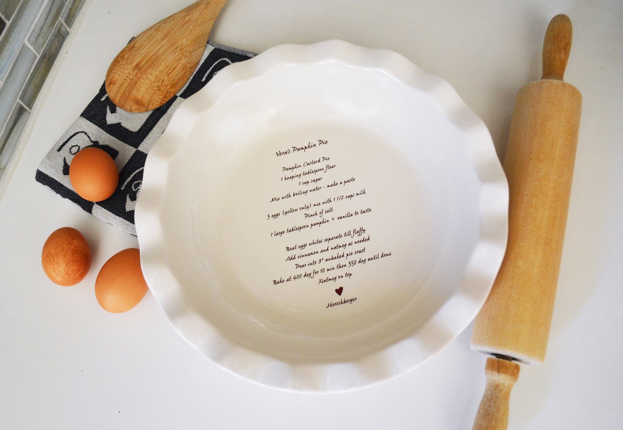 Pie Plate with Handwritten Recipe, Personalized Pie Dish ...