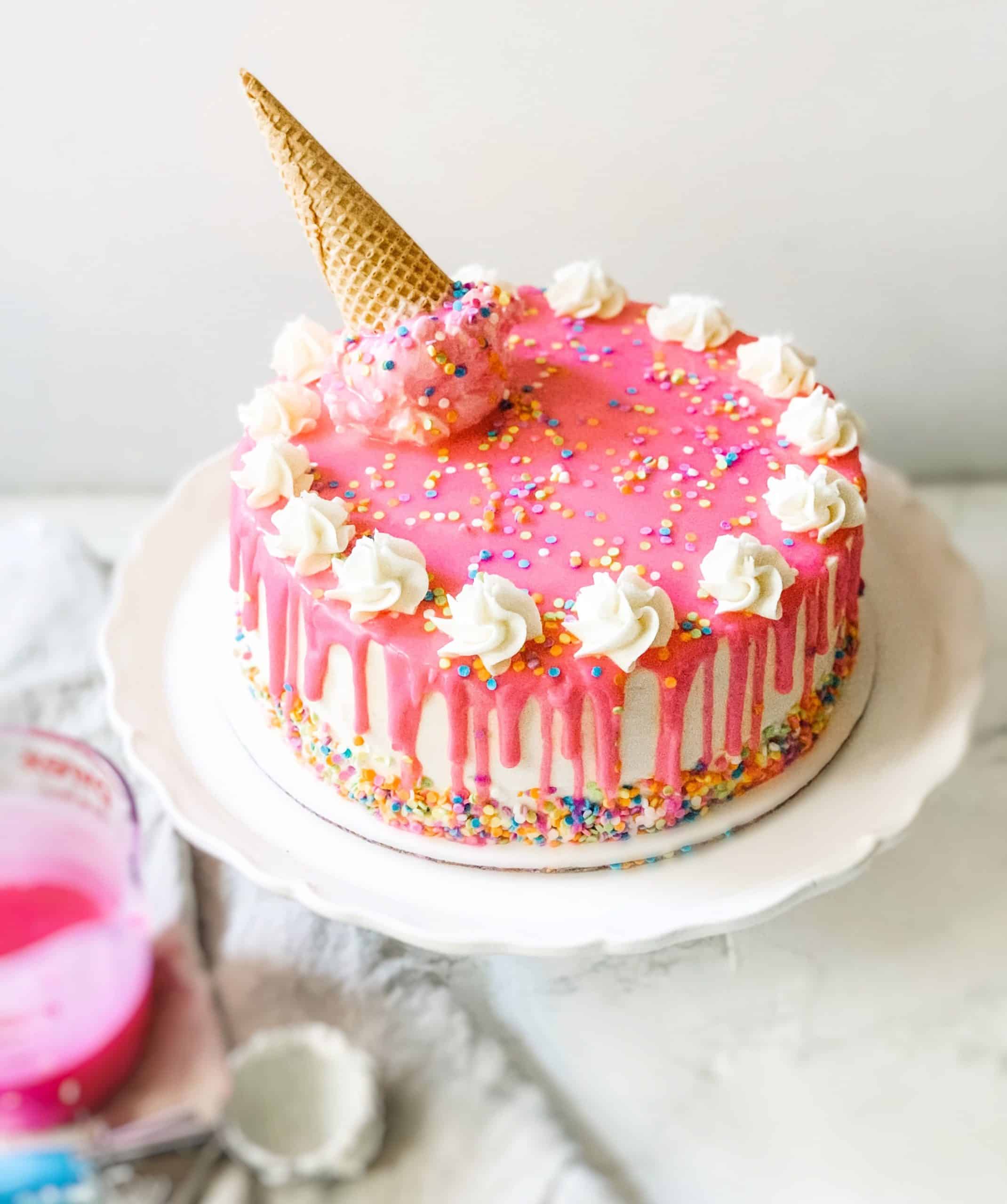 Pretty in pink ice cream birthday cake.