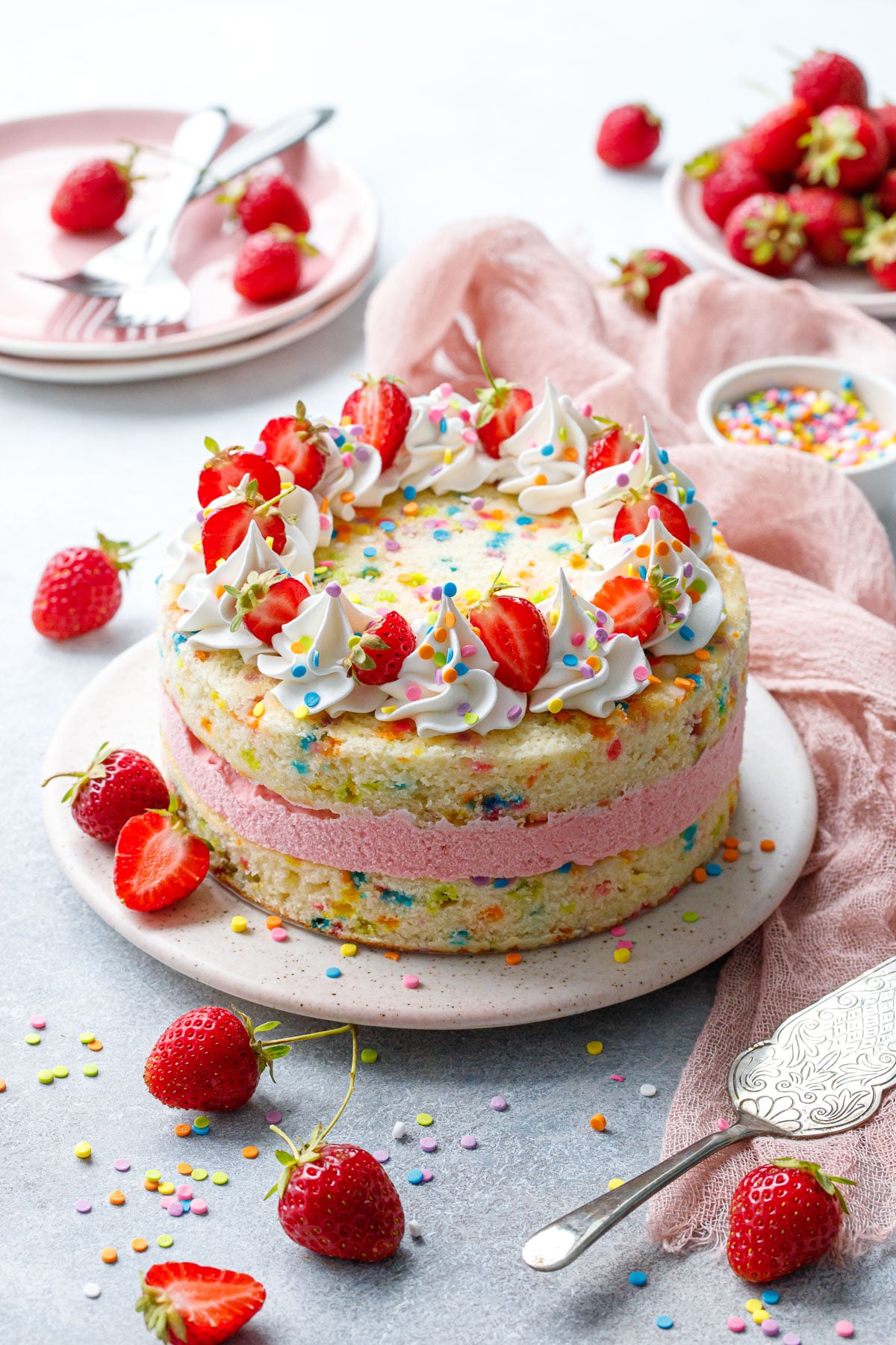 Strawberry Funfetti Ice Cream Cake