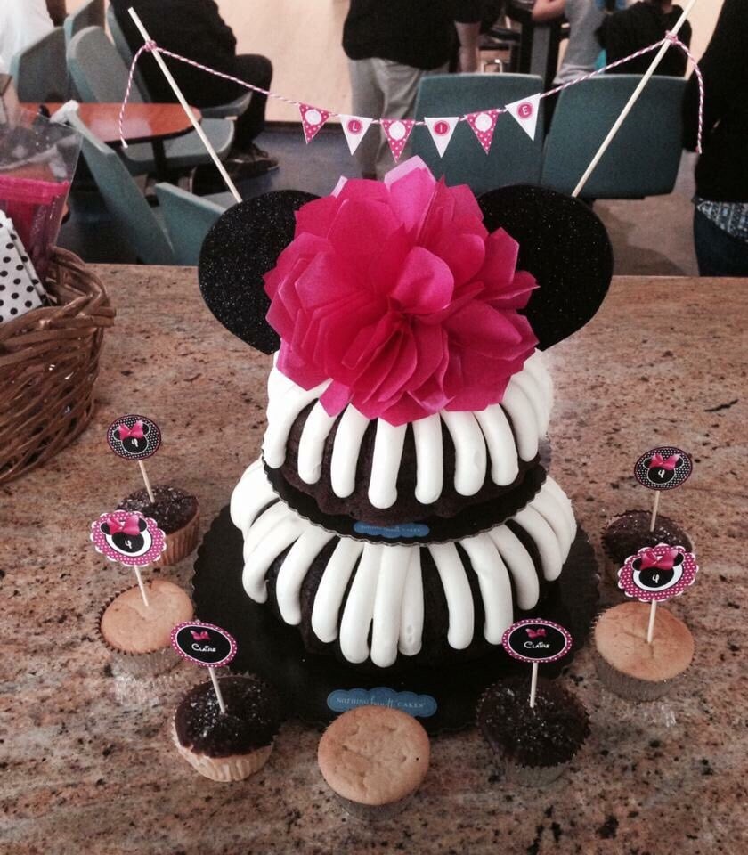 We added Minnie Mouse ears to a yummy Nothing Bundt Cake tiered ...